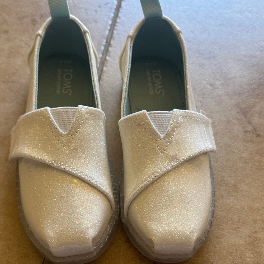 Toms Kids White Confetti Coated Glitter Alpargata Loafer Flat